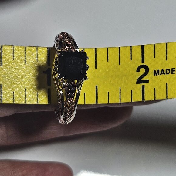 **Sale** Sterling Silver Gold Plated Black Rhinestone Ring Size 9 - Picture 8 of 12